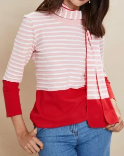Echarpe Everest rayée rose/rouge - 160x20 cm-Devernois Outlet