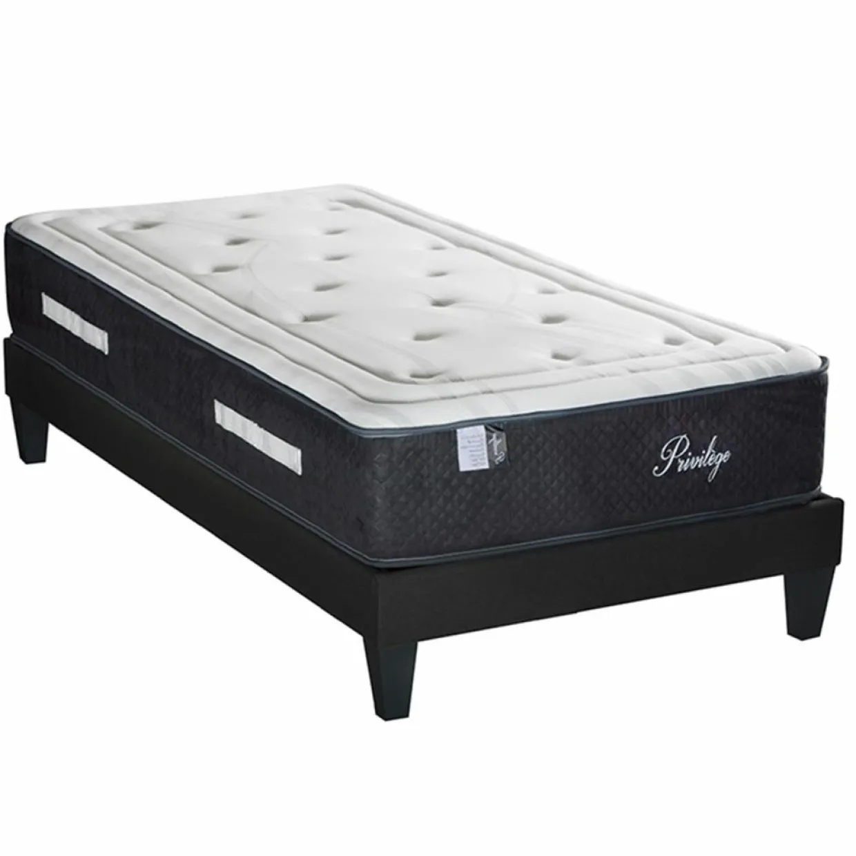 Ensemble Matelas + Sommier en bois Privilège anthracite/blanc - 90x190 cm-Bellecour New