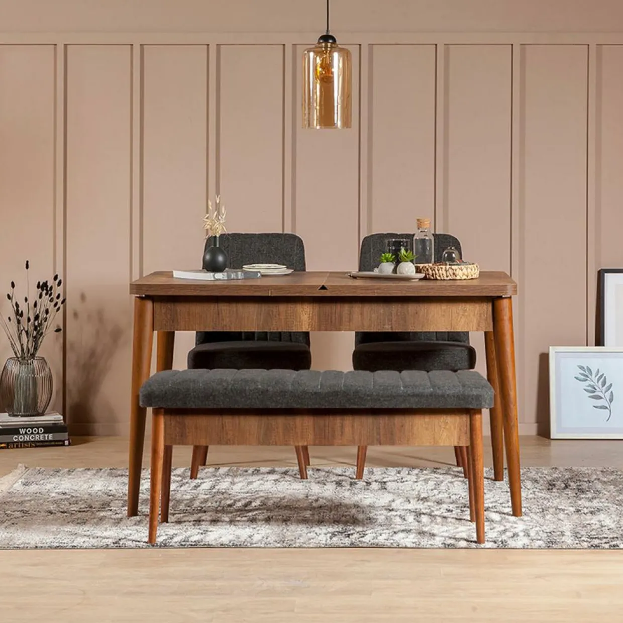 Ensemble Table + 2 Chaises + 1 Banc Vina 1053 beige/anthracite-Wooden Art Sale