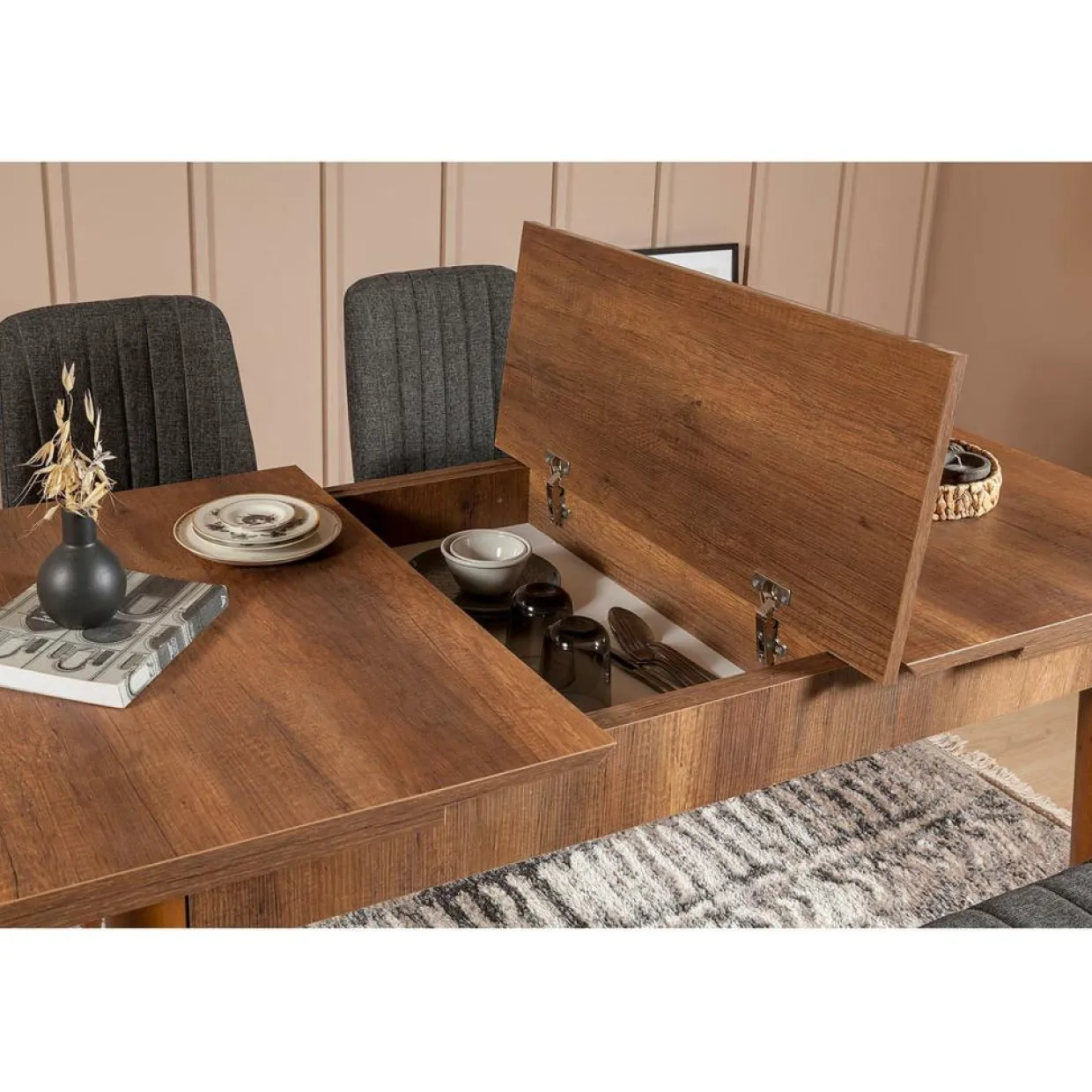 Ensemble Table + 2 Chaises + 1 Banc Vina 1053 beige/anthracite-Wooden Art Sale
