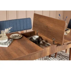 Wooden Art Tables^Ensemble table + 2 chaises + 2 bancs vina 1048 beige/bleu foncé