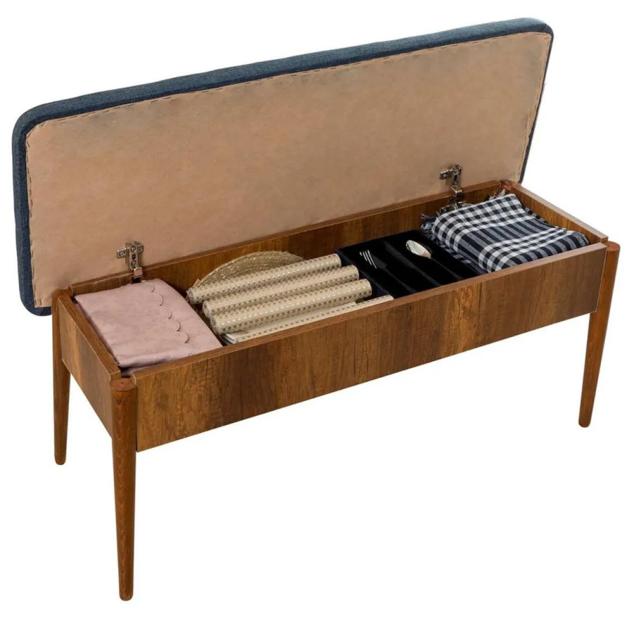 Wooden Art Tables^Ensemble table + 2 chaises + 2 bancs vina 1048 beige/bleu foncé