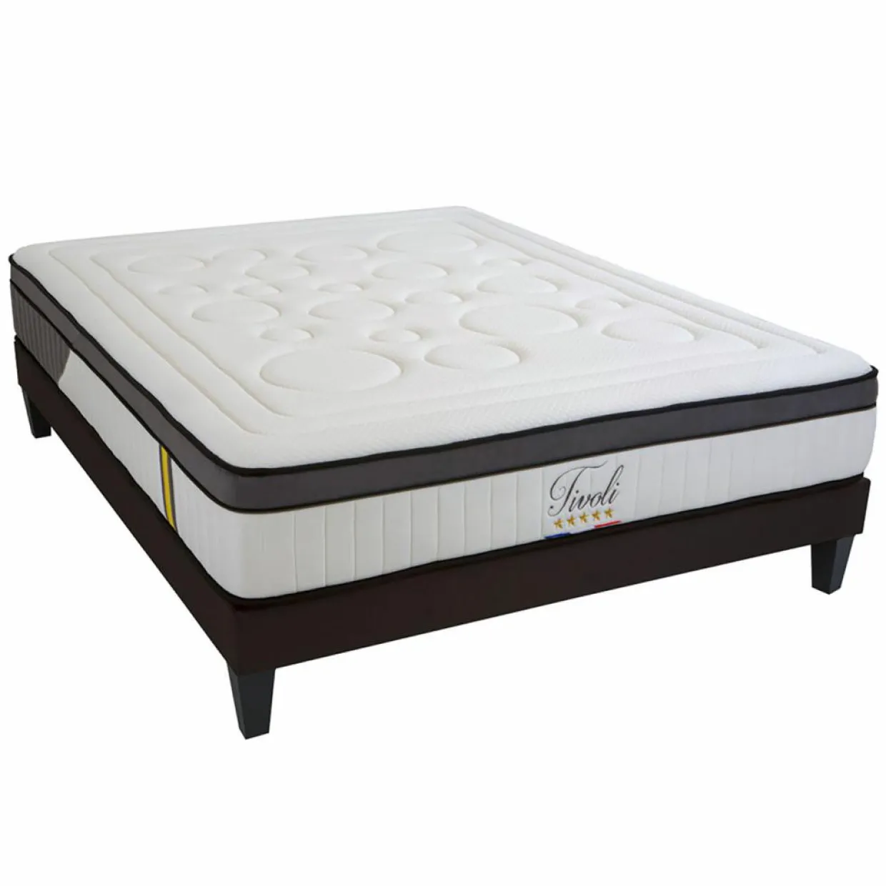 Ensemble Tivoli Matelas Mémoire de forme + Sommier Bois blanc/noir - 180x200 cm-Bellecour Outlet