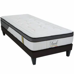 Ensemble Tivoli Matelas Mémoire de forme + Sommier Bois blanc/noir - 90x200 cm-Bellecour Sale