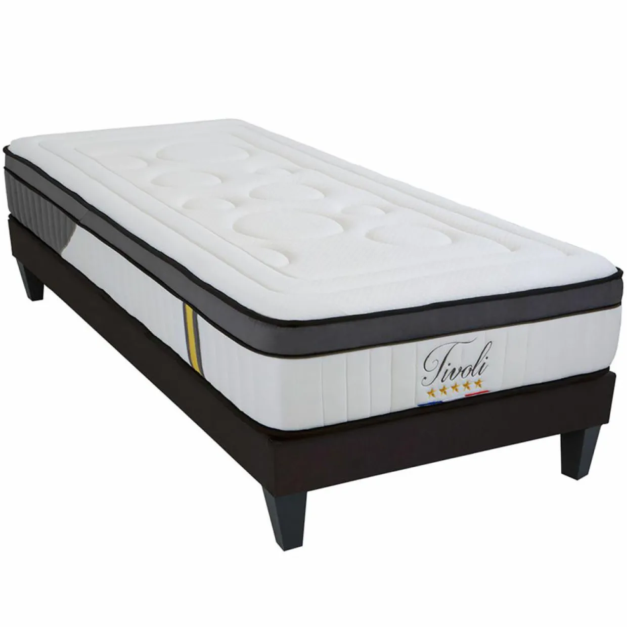 Ensemble Tivoli Matelas Mémoire de forme + Sommier Bois blanc/noir - 90x200 cm-Bellecour Sale
