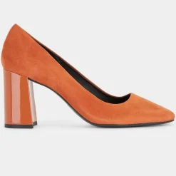 Escarpins en Cuir bi-matière orange brique - Talon 8,5 cm-Galeries Lafayette Clearance