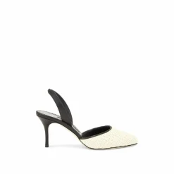 Femme Manolo Blahnik Escarpins^Escarpins en raphia Casam 70 noir/blanc