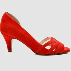 Escarpins en Velours de Cuir Laveda corail - Talon 7 cm-Cosmoparis Hot