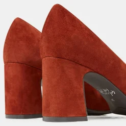 Femme Galeries Lafayette Escarpins^Escarpins en Velours de Cuir Louis XV orange brique - Talon 7.5 cm