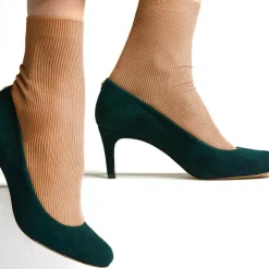 Femme Cosmoparis Escarpins^Escarpins en Velours de Cuir Nyna vert forêt - Talon 6 cm
