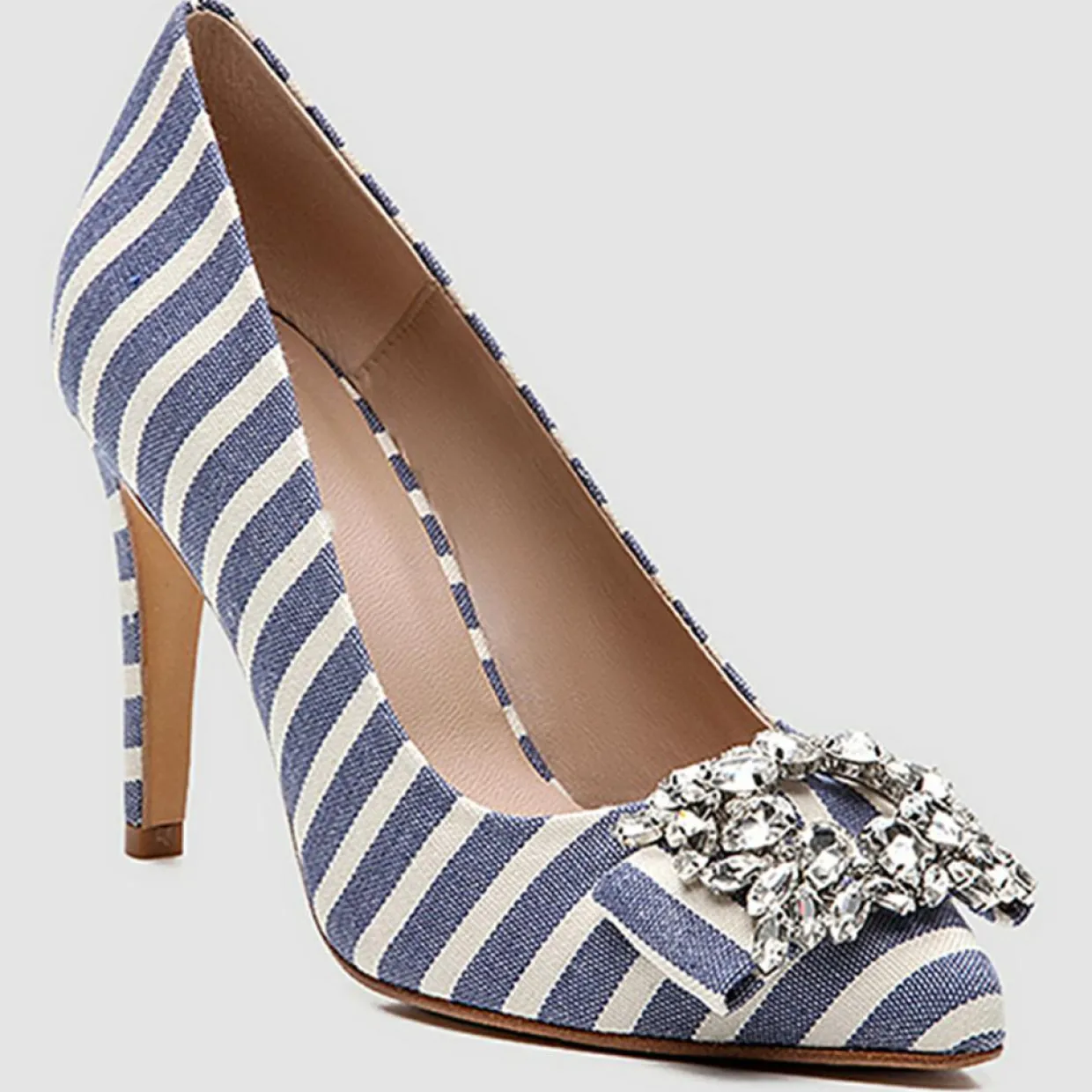 Femme Cosmoparis Escarpins^Escarpins Manifika en Toile rayé bleu/blanc - Talon 9 cm