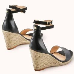 Espadrilles compensées en Cuir Zemi noires - Talon 9 cm-Cosmoparis Online