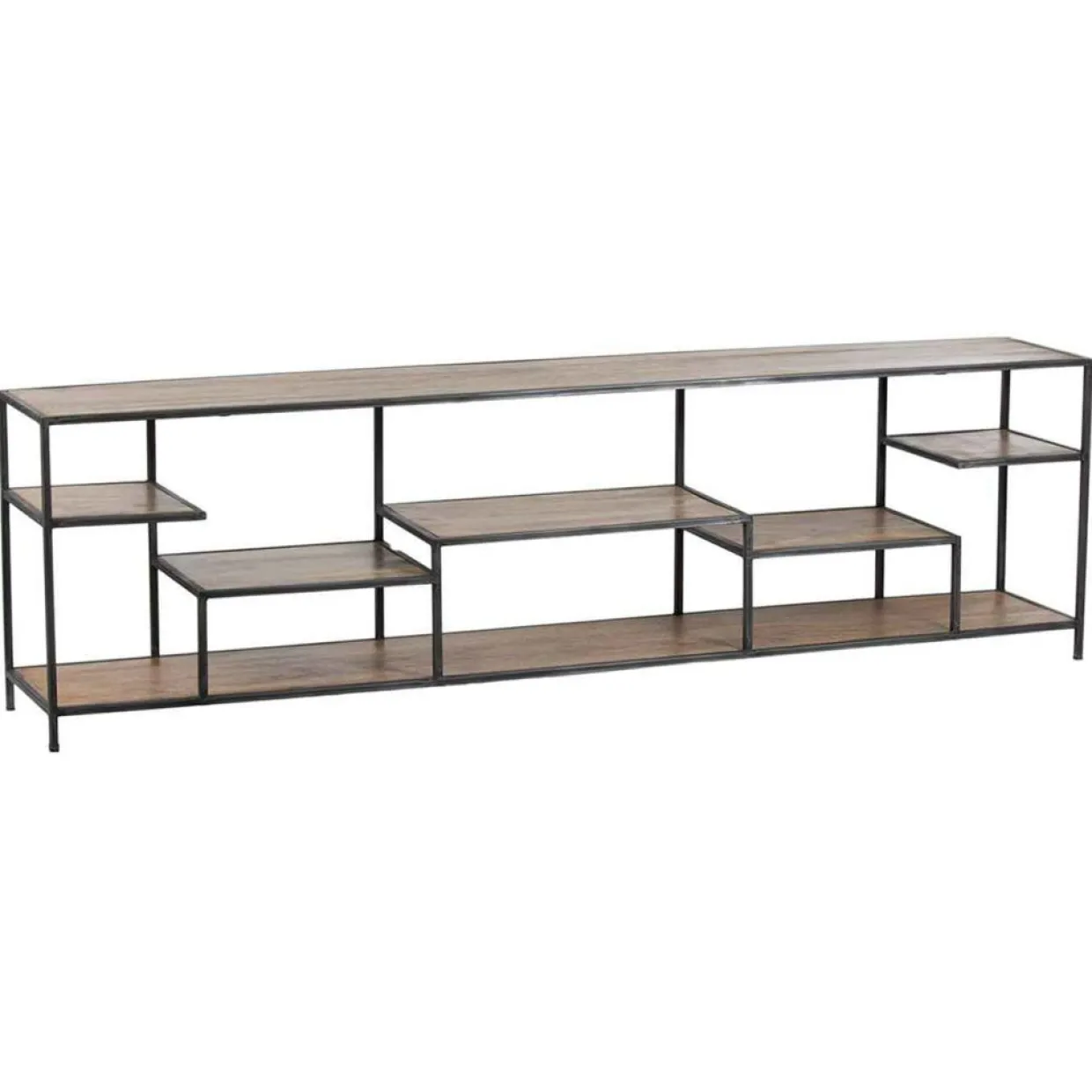 Etagere basse industrielle manguier stockholm naturel ciré - 210x35x60 cm-Bois & Chiffons Discount