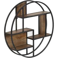 Bois & Chiffons Etagères^Etagere bois metal ronde manguier stockholm naturel ciré - 80x16x80 cm
