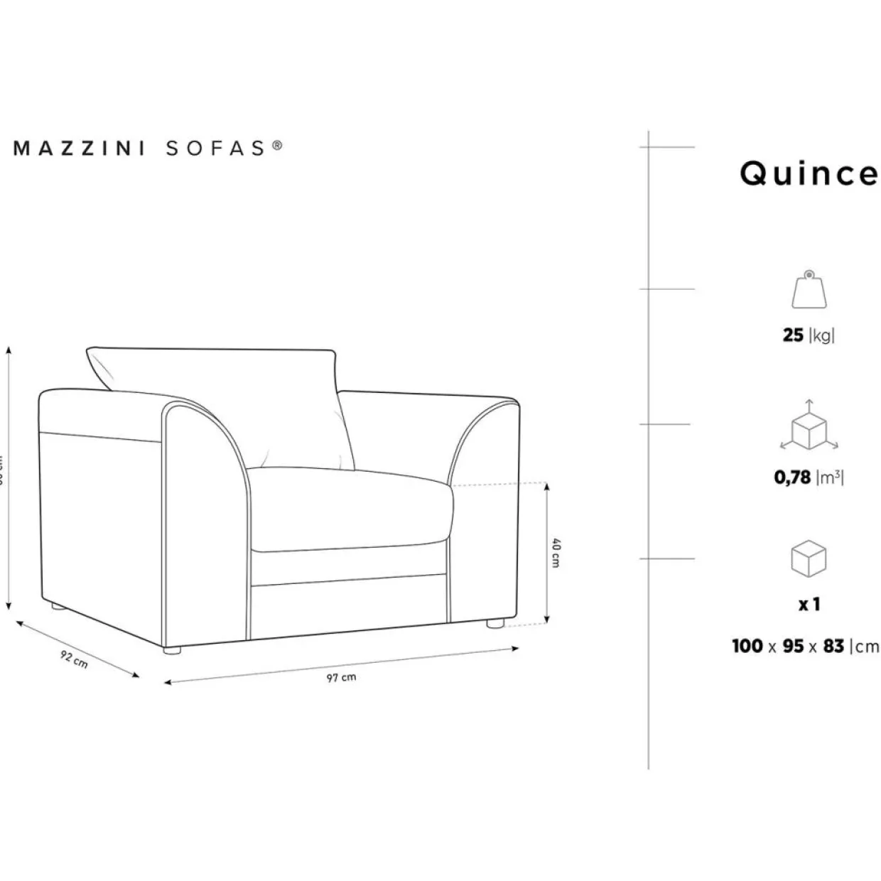 Mazzini Sofas Fauteuils^Fauteuil Quince bleu - 97x92x80 cm