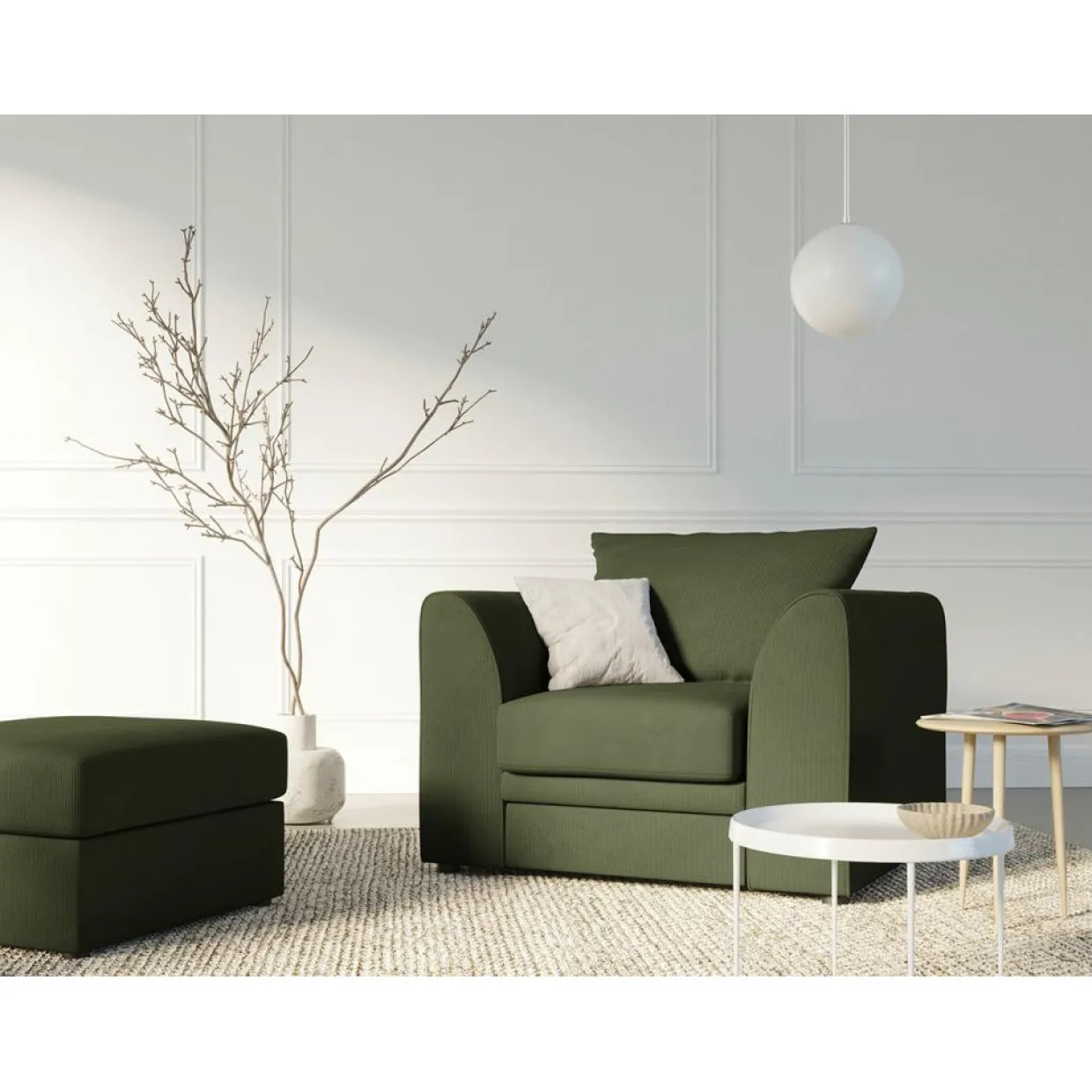 Mazzini Sofas Fauteuils^Fauteuil Quince Velours côtelé vert - 97x92x80 cm