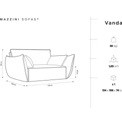 Mazzini Sofas Fauteuils^Fauteuil Velours Vanda noir - 128x100x85 cm