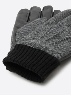 Homme Devred Gants, Moufles^Gants bi-matière cuir et flanelle gris chiné moyen