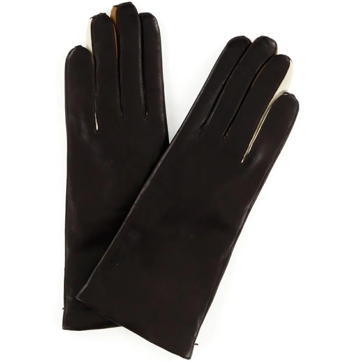 Femme Maison Fabre Gants, Moufles^Gants en Cuir d'Agneau doublure Laine Heritage Valois bruns