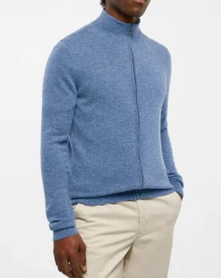Gilet 100% Cachemire Zip Uni Nachgil bleu chiné-Galeries Lafayette Hot