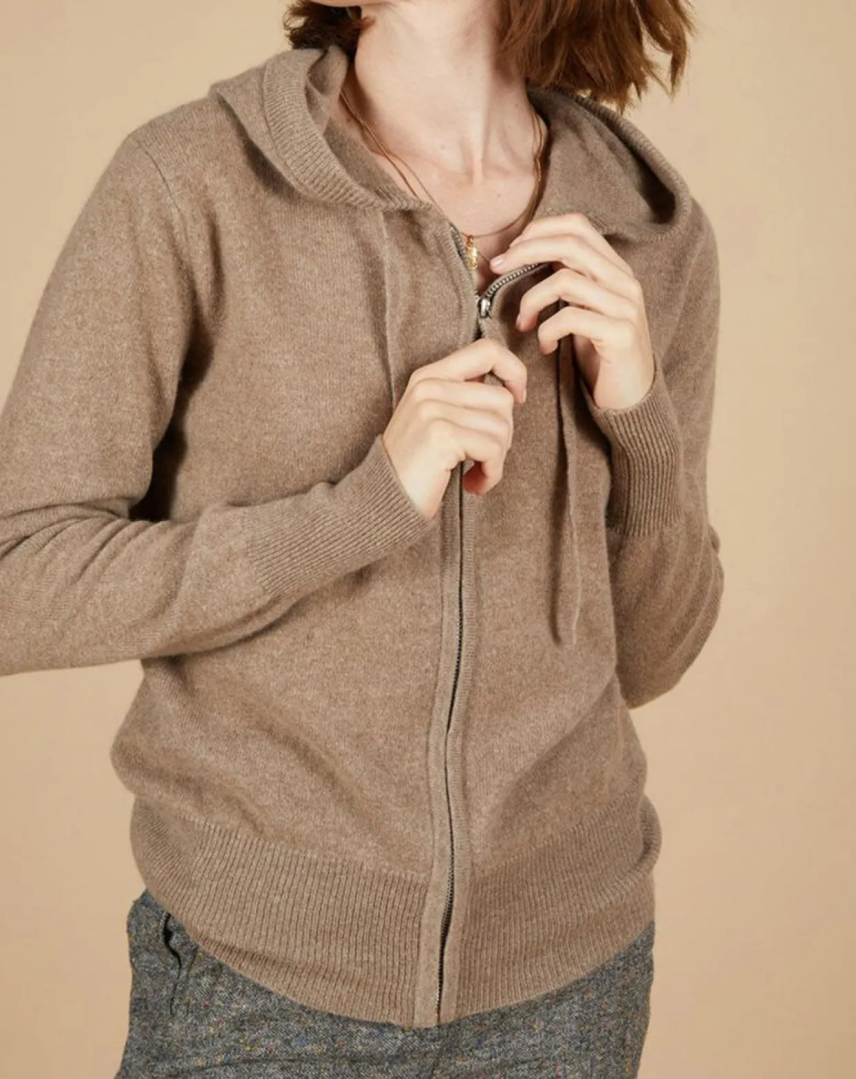 Femme Cashmere Tribu Gilets Et Cardigans^Gilet à capuche 100% Cachemire Blanche châtaigne/corail fluo