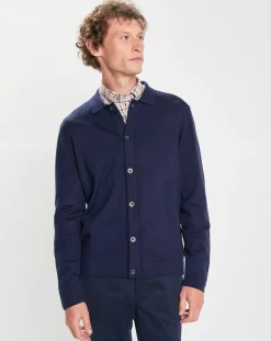 Gilet 100% Laine Mérinos façon veste bleu marine-Hackett London Clearance