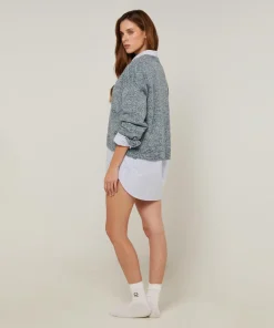 Gilet Arabesque col V chiné bleu-Rodier Discount