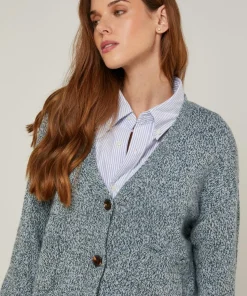 Gilet Arabesque col V chiné bleu-Rodier Discount