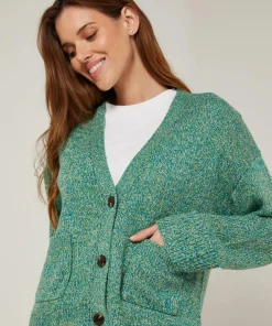 Gilet Brenda col V chiné vert-Rodier Sale