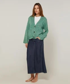 Gilet Brenda col V chiné vert-Rodier Sale