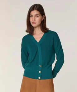 Femme Rodier Gilets Et Cardigans^Gilet Carmen 100% laine cache-coeur boutons bleu pétrole