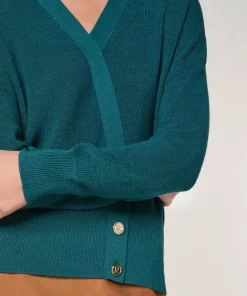 Femme Rodier Gilets Et Cardigans^Gilet Carmen 100% laine cache-coeur boutons bleu pétrole