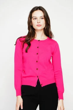 Femme C&Jo Gilets Et Cardigans^Gilet col ras du cou fushia