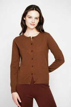 Gilet col ras du cou marron-C&Jo Online