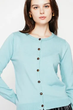 Femme C&Jo Gilets Et Cardigans^Gilet col ras du cou turquoise