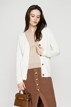 Gilet col v boutonné naturel-C&Jo