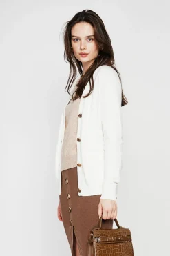 Gilet col v boutonné naturel-C&Jo
