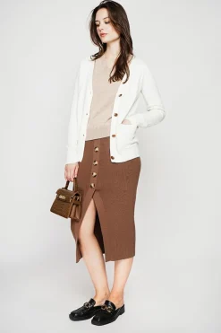 Gilet col v boutonné naturel-C&Jo