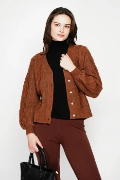 Gilet col v marron-C&Jo