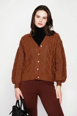 Gilet col v marron-C&Jo
