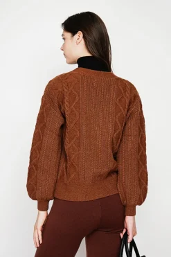 Gilet col v marron-C&Jo