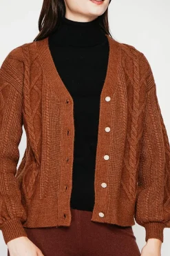 Gilet col v marron-C&Jo