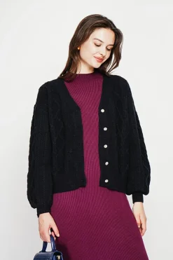 Gilet col v noir-C&Jo Outlet