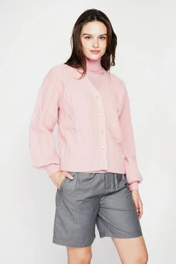 Gilet col v rose poudré-C&Jo
