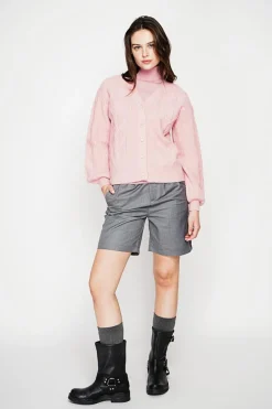 Gilet col v rose poudré-C&Jo