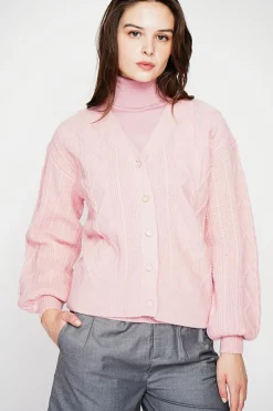 Gilet col v rose poudré-C&Jo