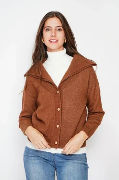 Gilet double col marron-C&Jo Online