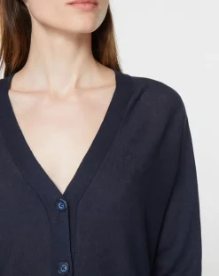 Gilet droit en Lin & Coton Mimosa bleu marine-Jodhpur Outlet