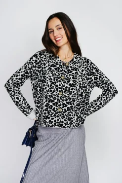 Gilet en Cachemire & Soie mélangés Léopard noir-Assuili Sale