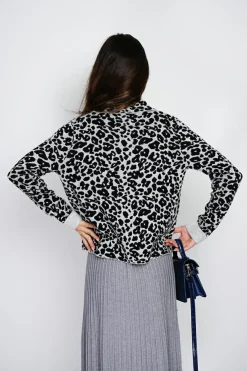 Gilet en Cachemire & Soie mélangés Léopard noir-Assuili Sale